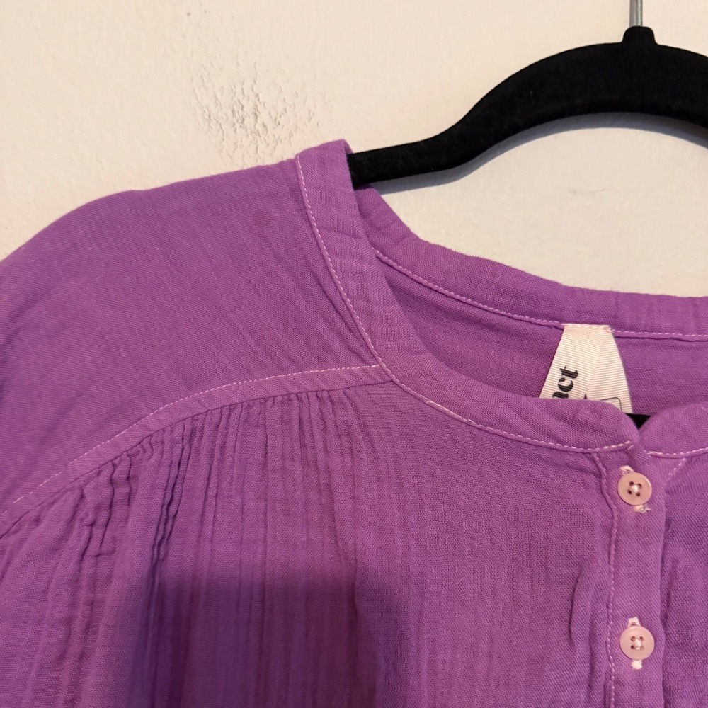Pact Organic Coastal Double Gauze short sleeve top popover purple M resort boho - Picture 2 of 5
